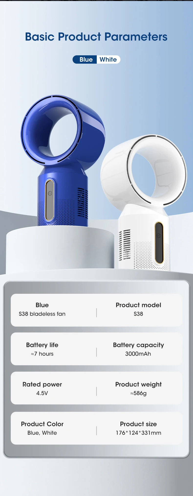 Desktop Bladeless Electric Fan Table Fan 5 Speed Tower Fan For Baby Cooler Air Conditioner USB Rechargeable Cooler Fan