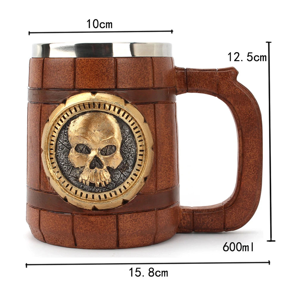 600ml 3D Skull Mug Viking Drinking Cup Resin Skull Mug Beer Tea Cups Bar Drinking Mug Tea Metal Insulated Game Lovers Gift