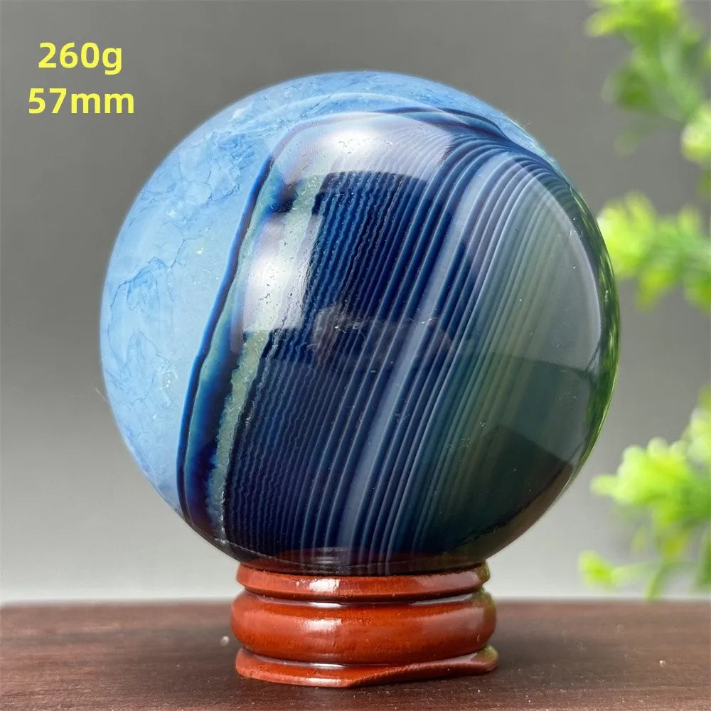 Natural Blue Agate Ball Reiki Healing Spiritual Meditation Chakra Witchcraft Sacrifice Divination Home Decor Gift