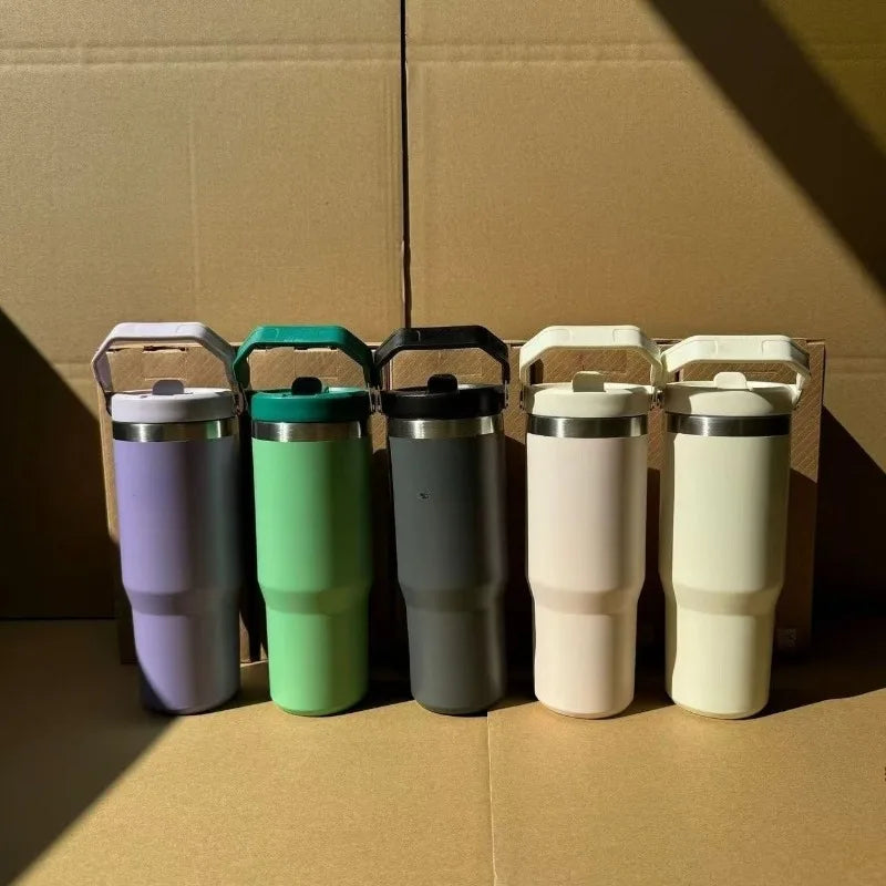 30oz stainless steel insulated cup large capacity car cup with portable straw cup strap
