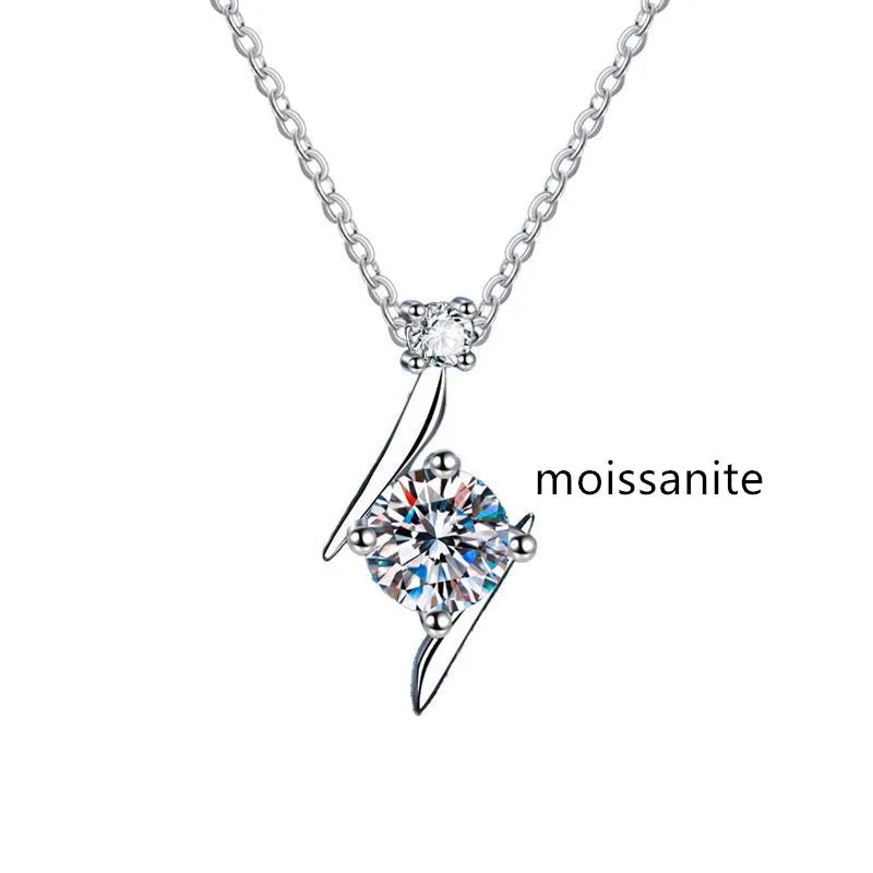 1.0 carat women moissantie pendant necklace for charm lady  Solid 925 Sterling Silver Wedding Women Promise fine Jewelry gift