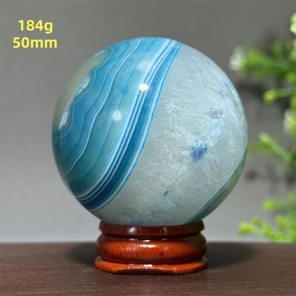Natural Blue Agate Ball Reiki Healing Spiritual Meditation Chakra Witchcraft Sacrifice Divination Home Decor Gift