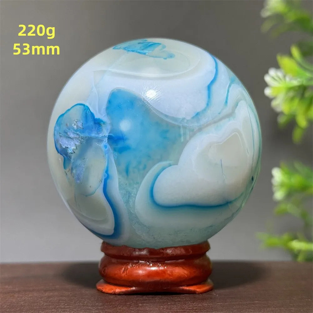 Natural Blue Agate Ball Reiki Healing Spiritual Meditation Chakra Witchcraft Sacrifice Divination Home Decor Gift