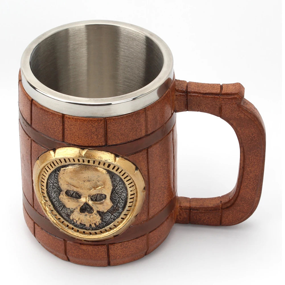 600ml 3D Skull Mug Viking Drinking Cup Resin Skull Mug Beer Tea Cups Bar Drinking Mug Tea Metal Insulated Game Lovers Gift