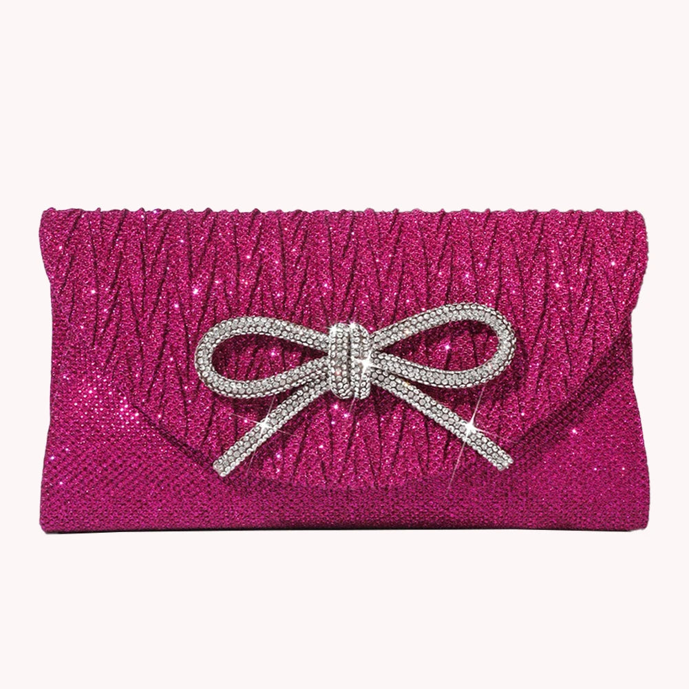 Women Elegant Evening Handbag Shiny Crystal Bow Flap Clutch Purse Envelope Dinner Evening Clutch Bags Wedding Party Prom Purse