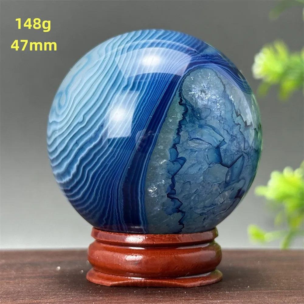 Natural Blue Agate Ball Reiki Healing Spiritual Meditation Chakra Witchcraft Sacrifice Divination Home Decor Gift