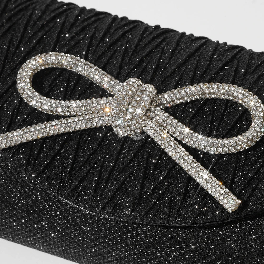 Women Elegant Evening Handbag Shiny Crystal Bow Flap Clutch Purse Envelope Dinner Evening Clutch Bags Wedding Party Prom Purse