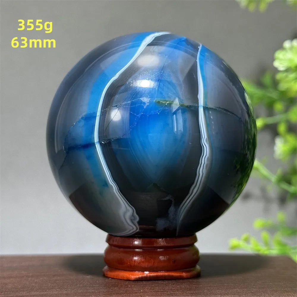 Natural Blue Agate Ball Reiki Healing Spiritual Meditation Chakra Witchcraft Sacrifice Divination Home Decor Gift