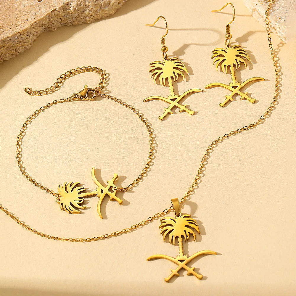 Stainless Steel Jewelry Set Saudi Arabia National Emblem Symbol Jewelry Set High Quality Colorfast Jewelry Set For Women Jewelry