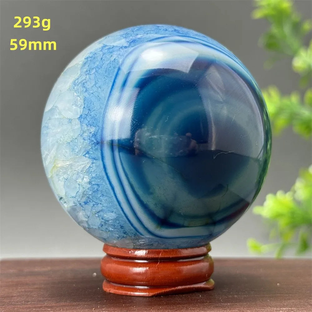 Natural Blue Agate Ball Reiki Healing Spiritual Meditation Chakra Witchcraft Sacrifice Divination Home Decor Gift