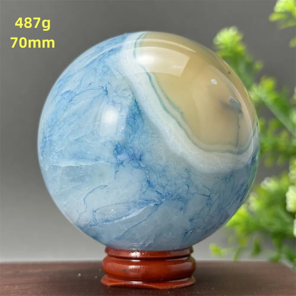 Natural Blue Agate Ball Reiki Healing Spiritual Meditation Chakra Witchcraft Sacrifice Divination Home Decor Gift