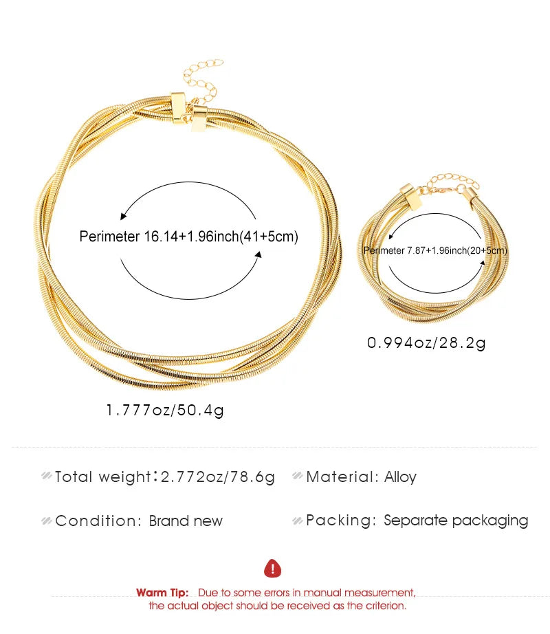 DIEZI Exaggerated Snake Chain Necklace Bracelet Set For Women Punk Geometric Gold Silver Color Metal Punk Hip Hop Jewelry Set