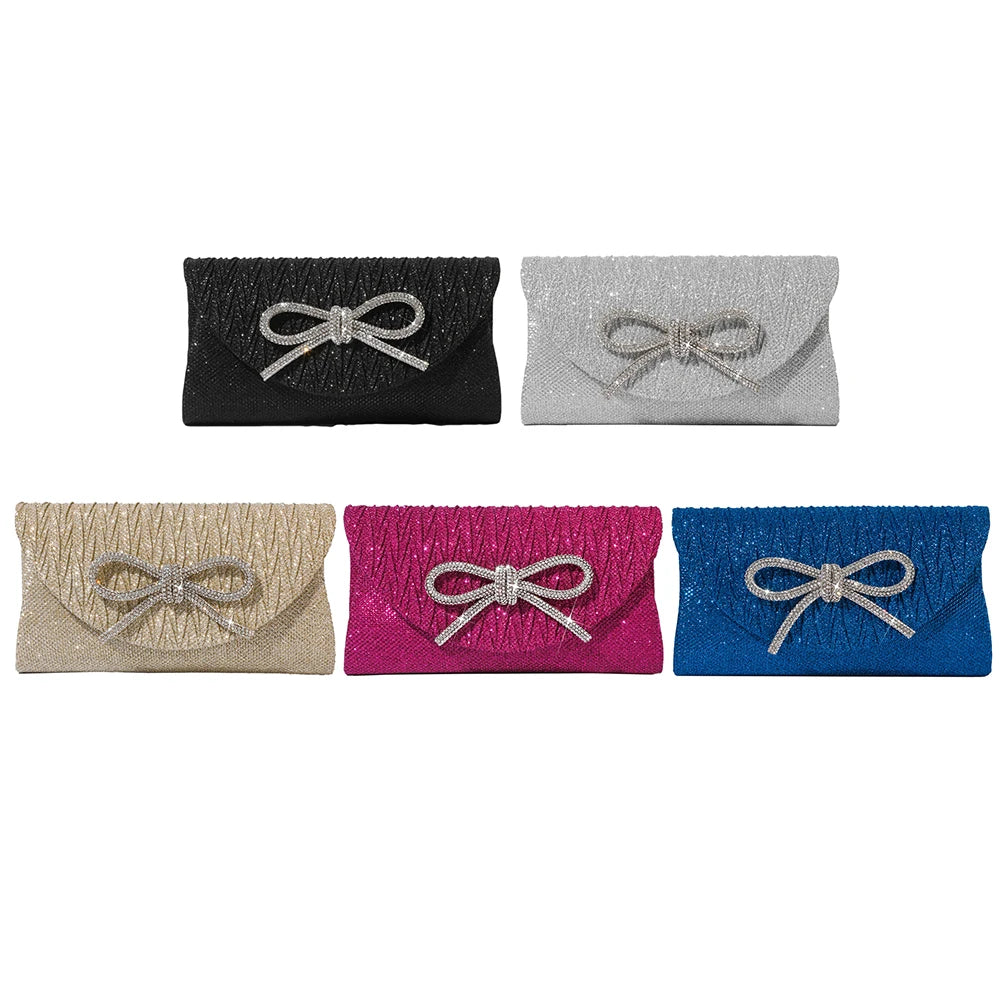 Women Elegant Evening Handbag Shiny Crystal Bow Flap Clutch Purse Envelope Dinner Evening Clutch Bags Wedding Party Prom Purse