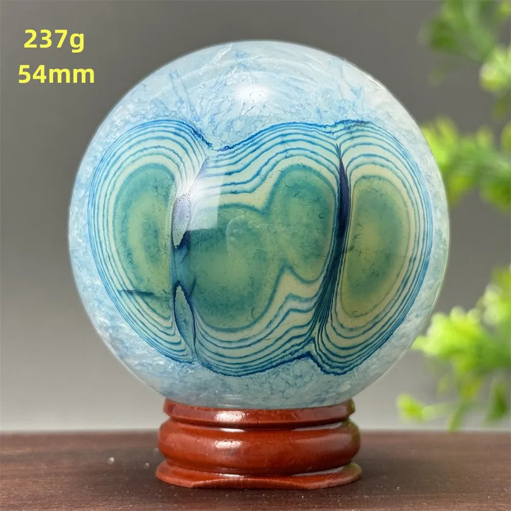 Natural Blue Agate Ball Reiki Healing Spiritual Meditation Chakra Witchcraft Sacrifice Divination Home Decor Gift