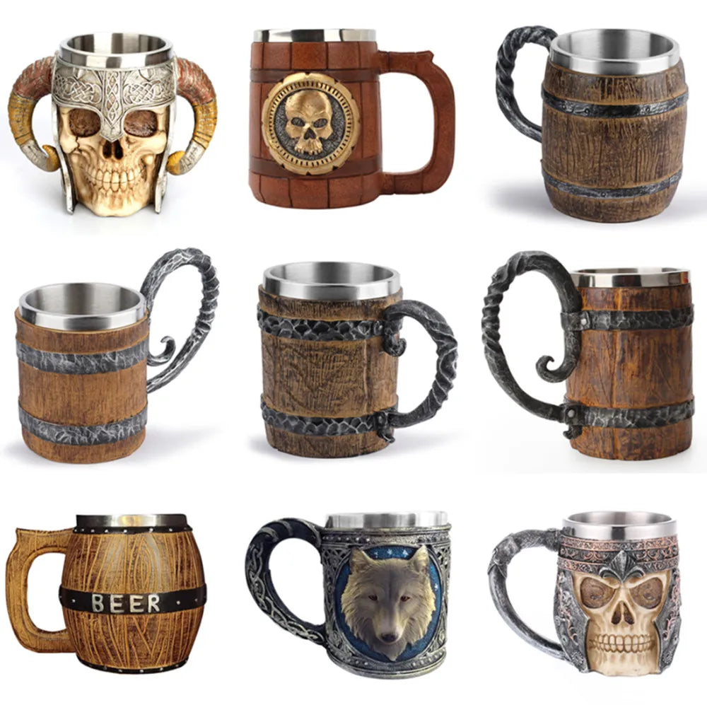 600ml 3D Skull Mug Viking Drinking Cup Resin Skull Mug Beer Tea Cups Bar Drinking Mug Tea Metal Insulated Game Lovers Gift