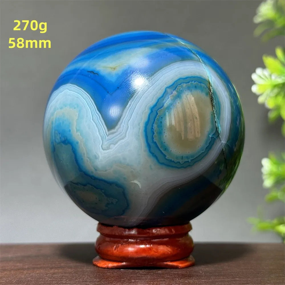 Natural Blue Agate Ball Reiki Healing Spiritual Meditation Chakra Witchcraft Sacrifice Divination Home Decor Gift