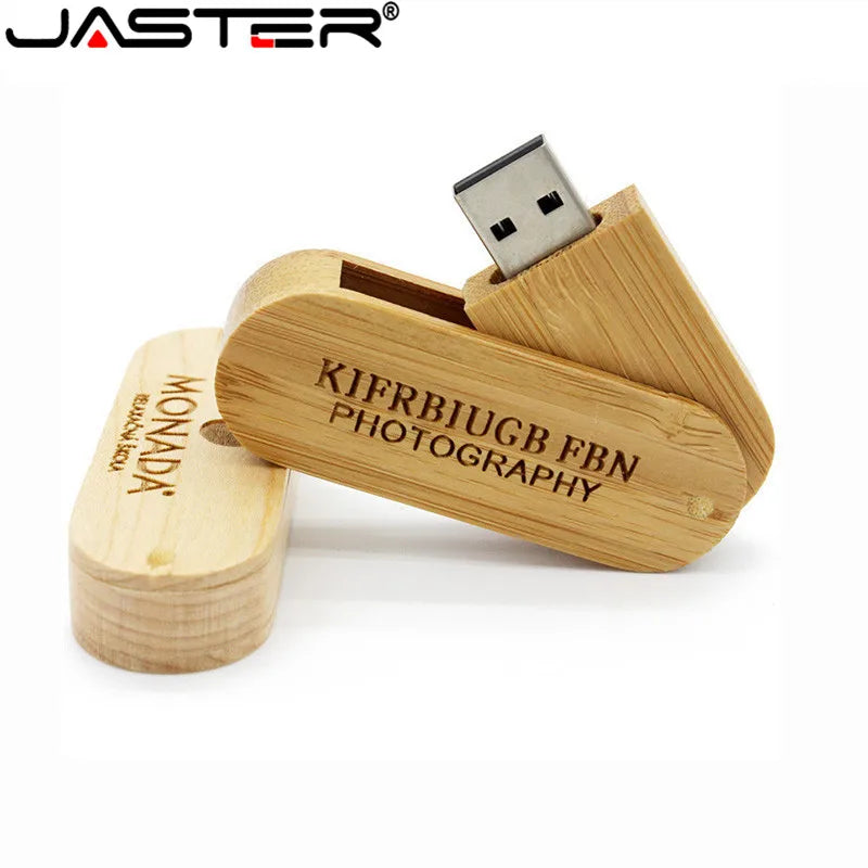 JASTER 1PCS free custom logo rotatable Wooden USB Flash Drive Pendrive Memory Stick pen drive 4GB 8GB 16GB 32GB wedding gift