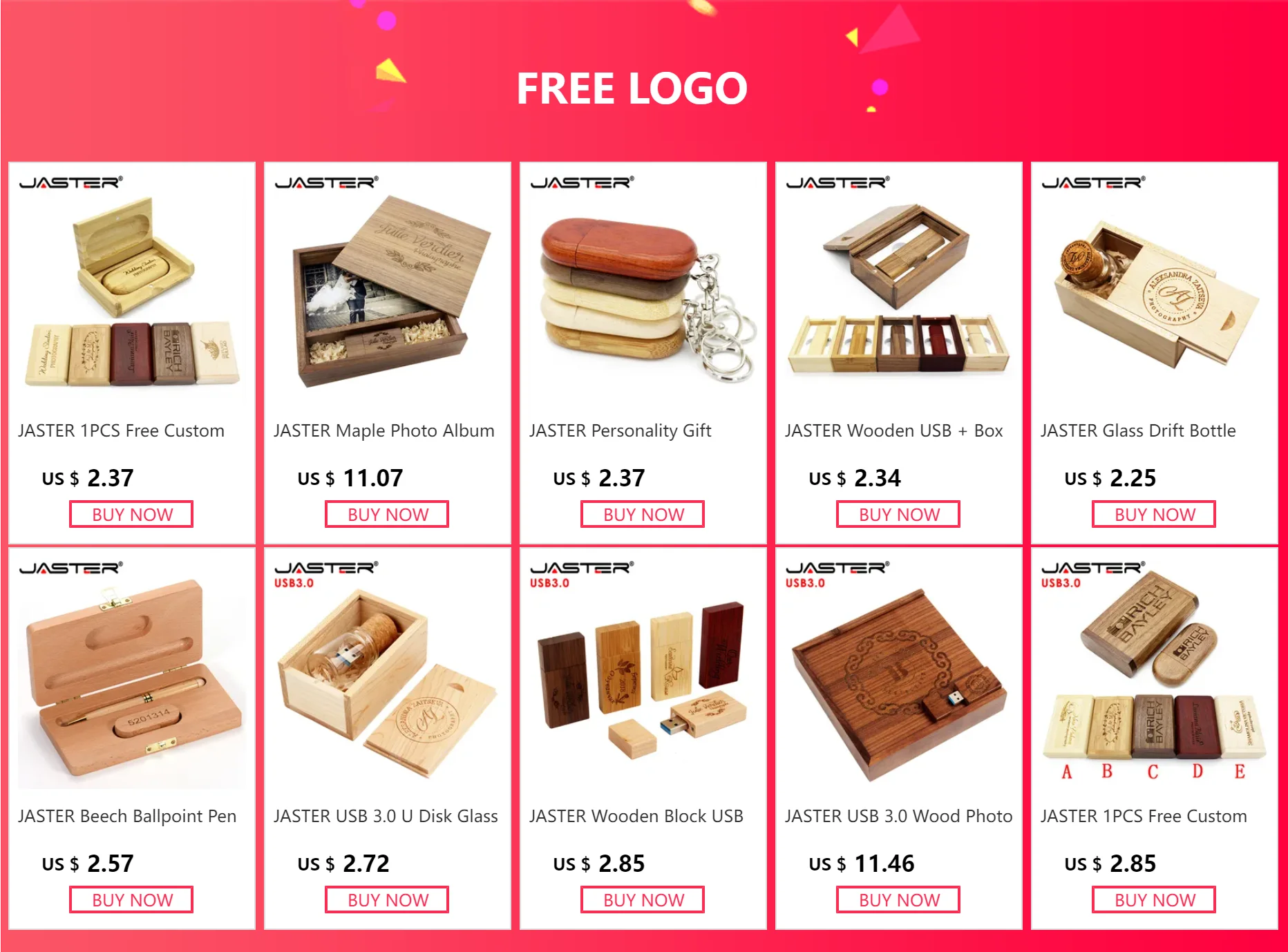 JASTER 1PCS free custom logo rotatable Wooden USB Flash Drive Pendrive Memory Stick pen drive 4GB 8GB 16GB 32GB wedding gift