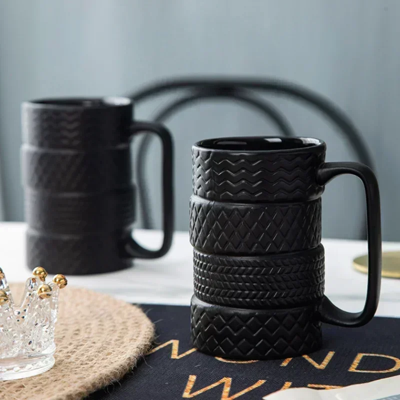 1Pcs Tire Ceramics Mug Creative Novelty Tire Shaped Cup Large Capacity Heat-resisting Office Home Coffee Breakfast Mugs Gifts