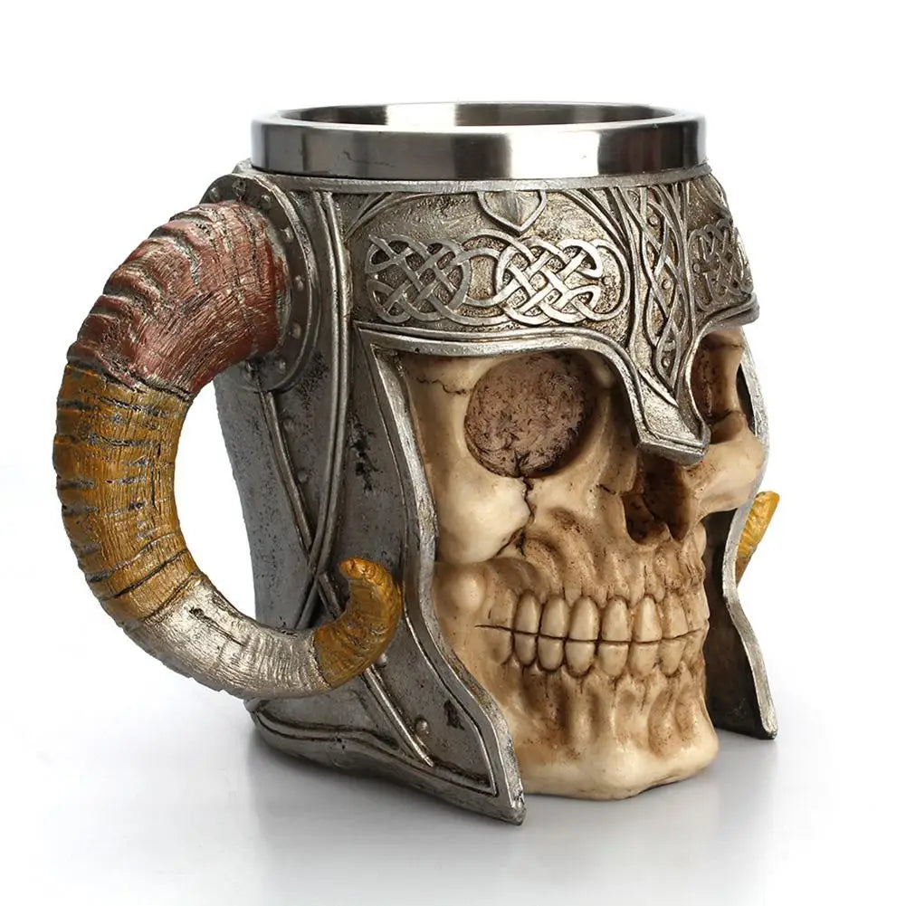 600ml 3D Skull Mug Viking Drinking Cup Resin Skull Mug Beer Tea Cups Bar Drinking Mug Tea Metal Insulated Game Lovers Gift