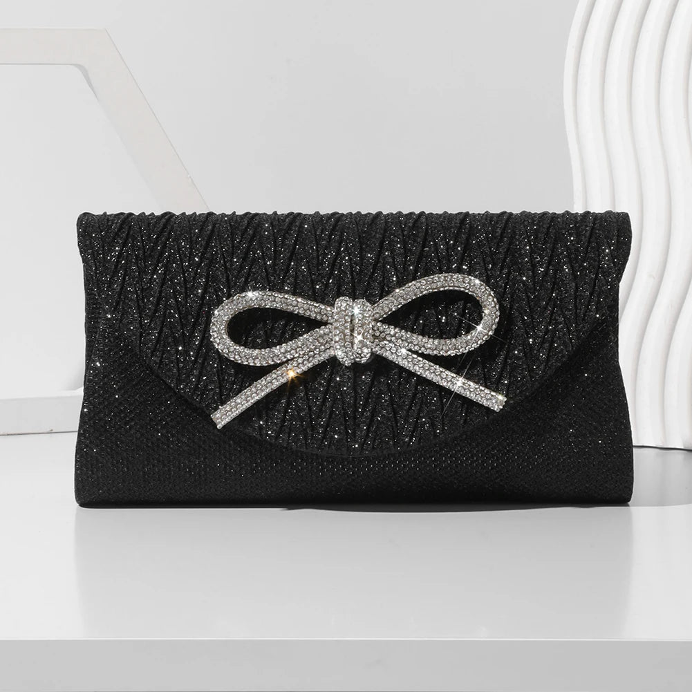 Women Elegant Evening Handbag Shiny Crystal Bow Flap Clutch Purse Envelope Dinner Evening Clutch Bags Wedding Party Prom Purse