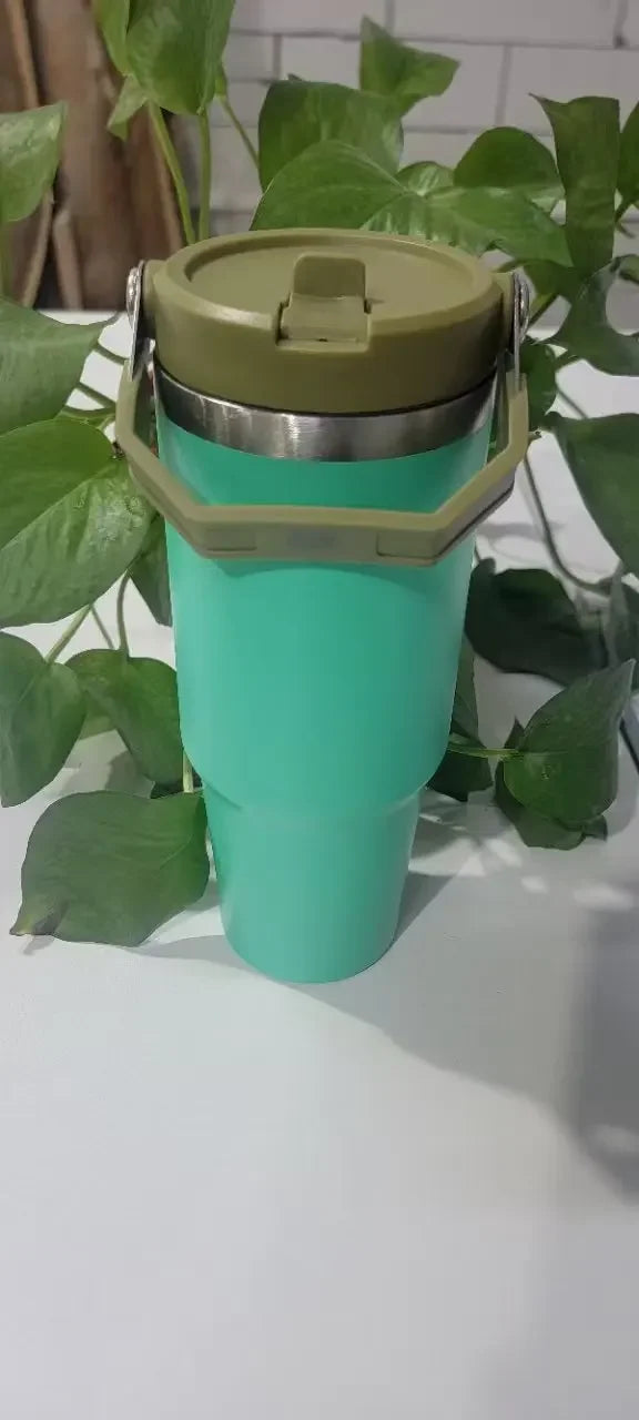 30Oz in stock with dazzling handle, insulated roller handle, 30Oz with lid, vacuum roller, stainless steel portable water bottle