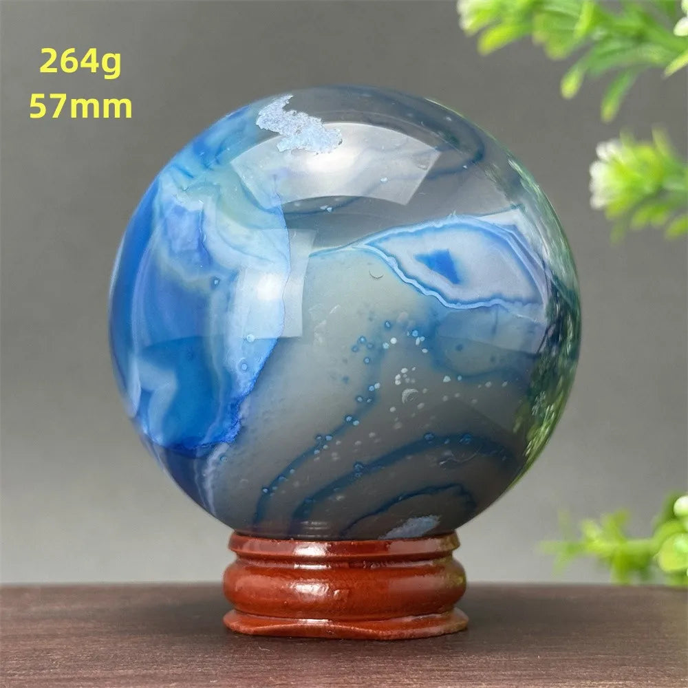 Natural Blue Agate Ball Reiki Healing Spiritual Meditation Chakra Witchcraft Sacrifice Divination Home Decor Gift