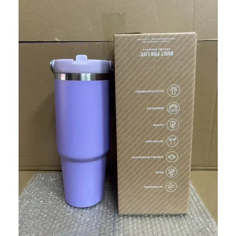 30oz stainless steel insulated cup large capacity car cup with portable straw cup strap