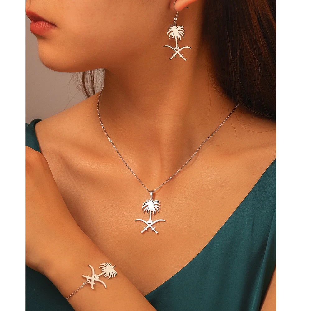 Stainless Steel Jewelry Set Saudi Arabia National Emblem Symbol Jewelry Set High Quality Colorfast Jewelry Set For Women Jewelry