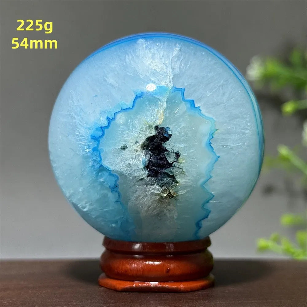 Natural Blue Agate Ball Reiki Healing Spiritual Meditation Chakra Witchcraft Sacrifice Divination Home Decor Gift
