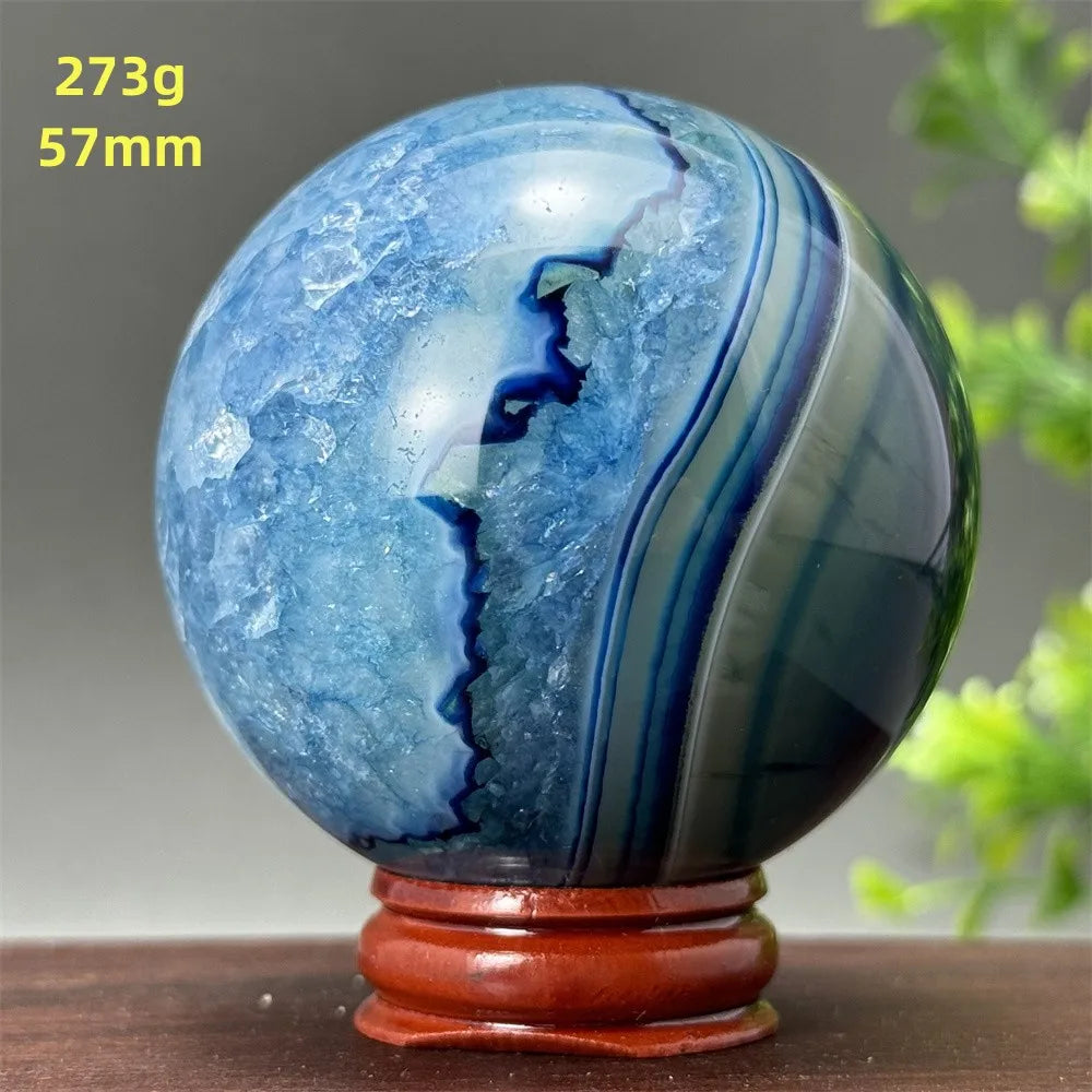 Natural Blue Agate Ball Reiki Healing Spiritual Meditation Chakra Witchcraft Sacrifice Divination Home Decor Gift