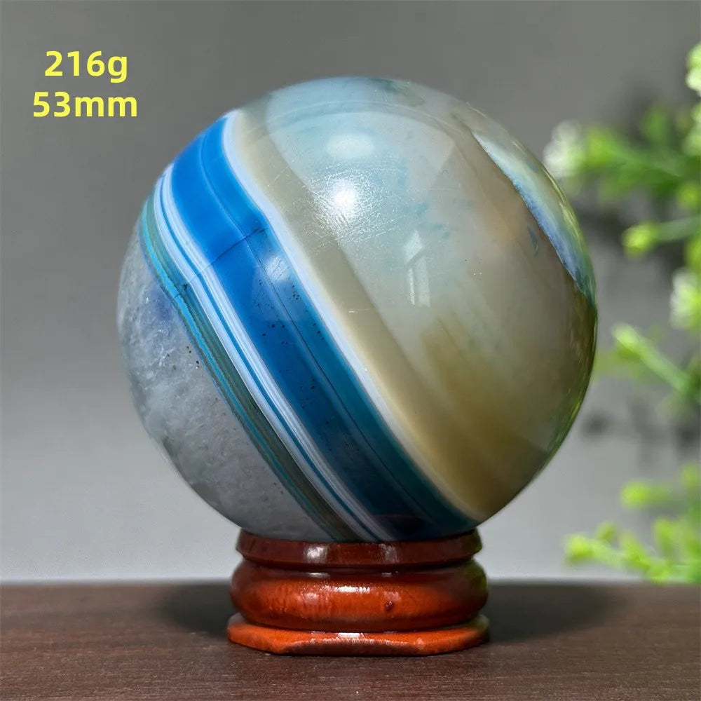 Natural Blue Agate Ball Reiki Healing Spiritual Meditation Chakra Witchcraft Sacrifice Divination Home Decor Gift
