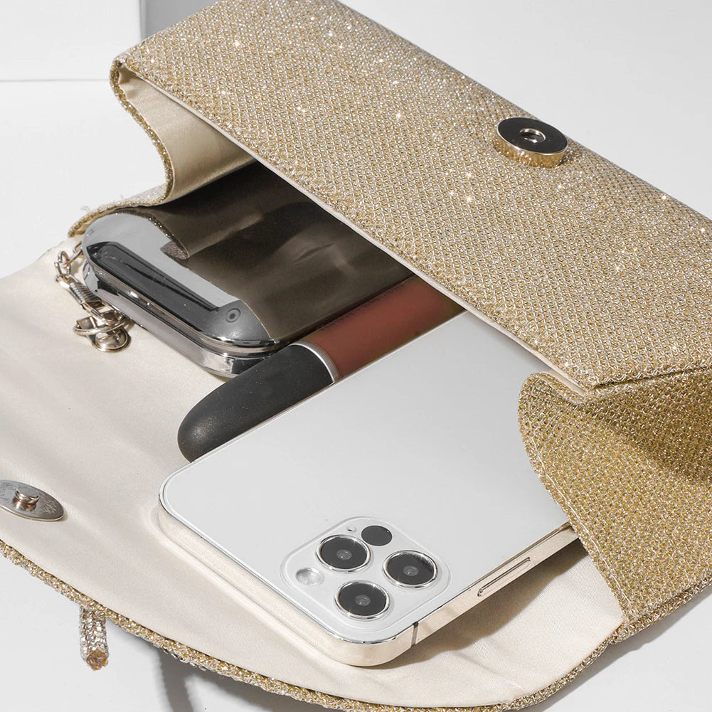 Women Elegant Evening Handbag Shiny Crystal Bow Flap Clutch Purse Envelope Dinner Evening Clutch Bags Wedding Party Prom Purse