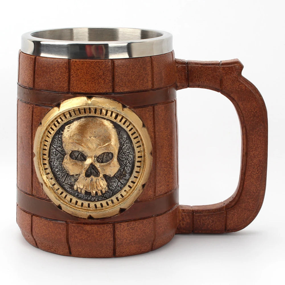 600ml 3D Skull Mug Viking Drinking Cup Resin Skull Mug Beer Tea Cups Bar Drinking Mug Tea Metal Insulated Game Lovers Gift