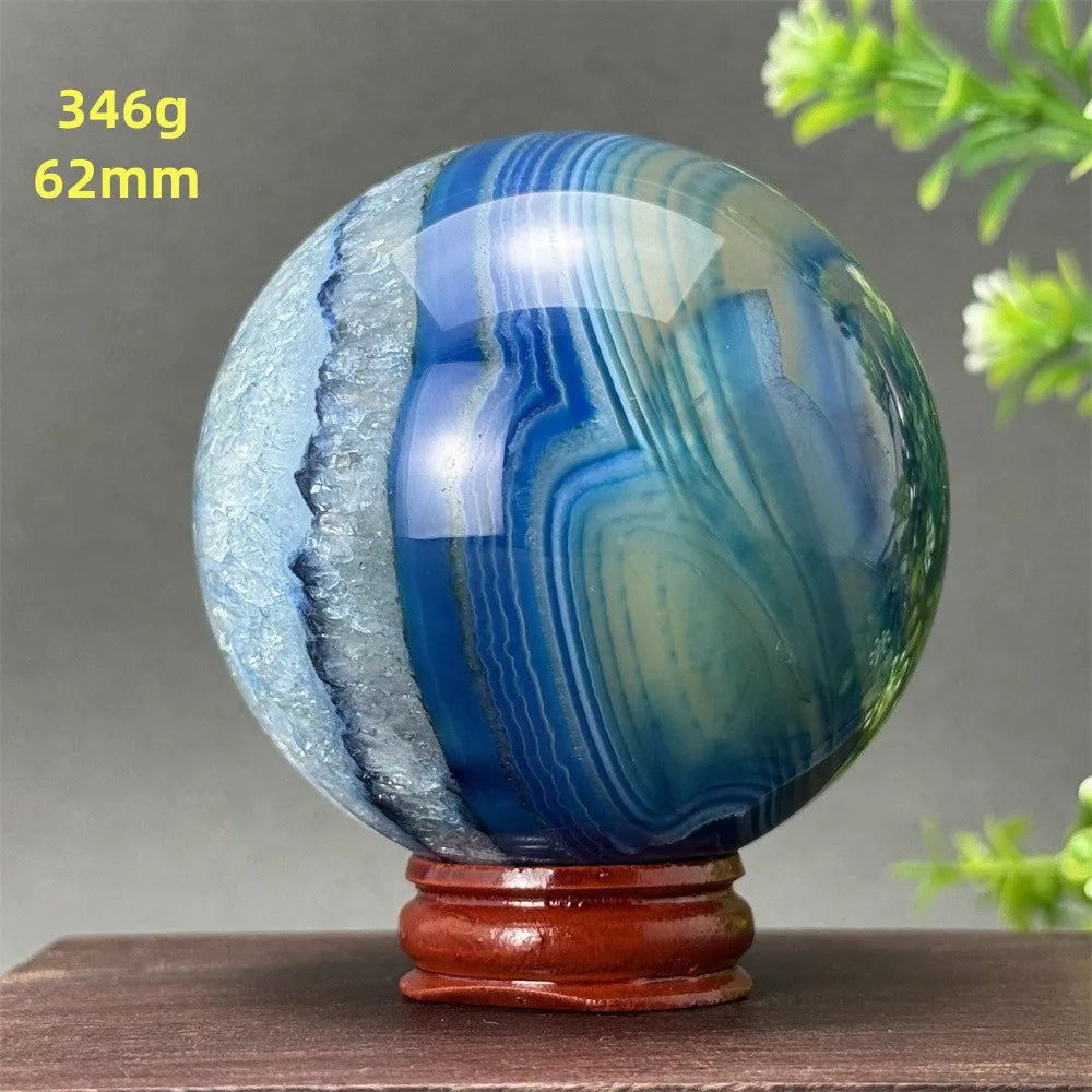 Natural Blue Agate Ball Reiki Healing Spiritual Meditation Chakra Witchcraft Sacrifice Divination Home Decor Gift