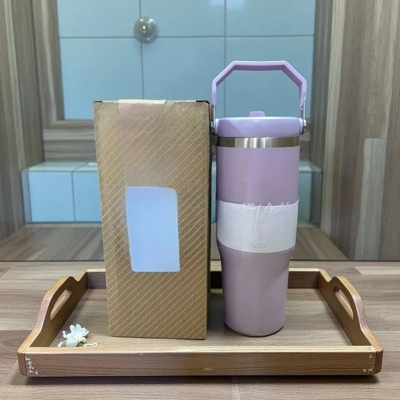 30Oz in stock with dazzling handle, insulated roller handle, 30Oz with lid, vacuum roller, stainless steel portable water bottle
