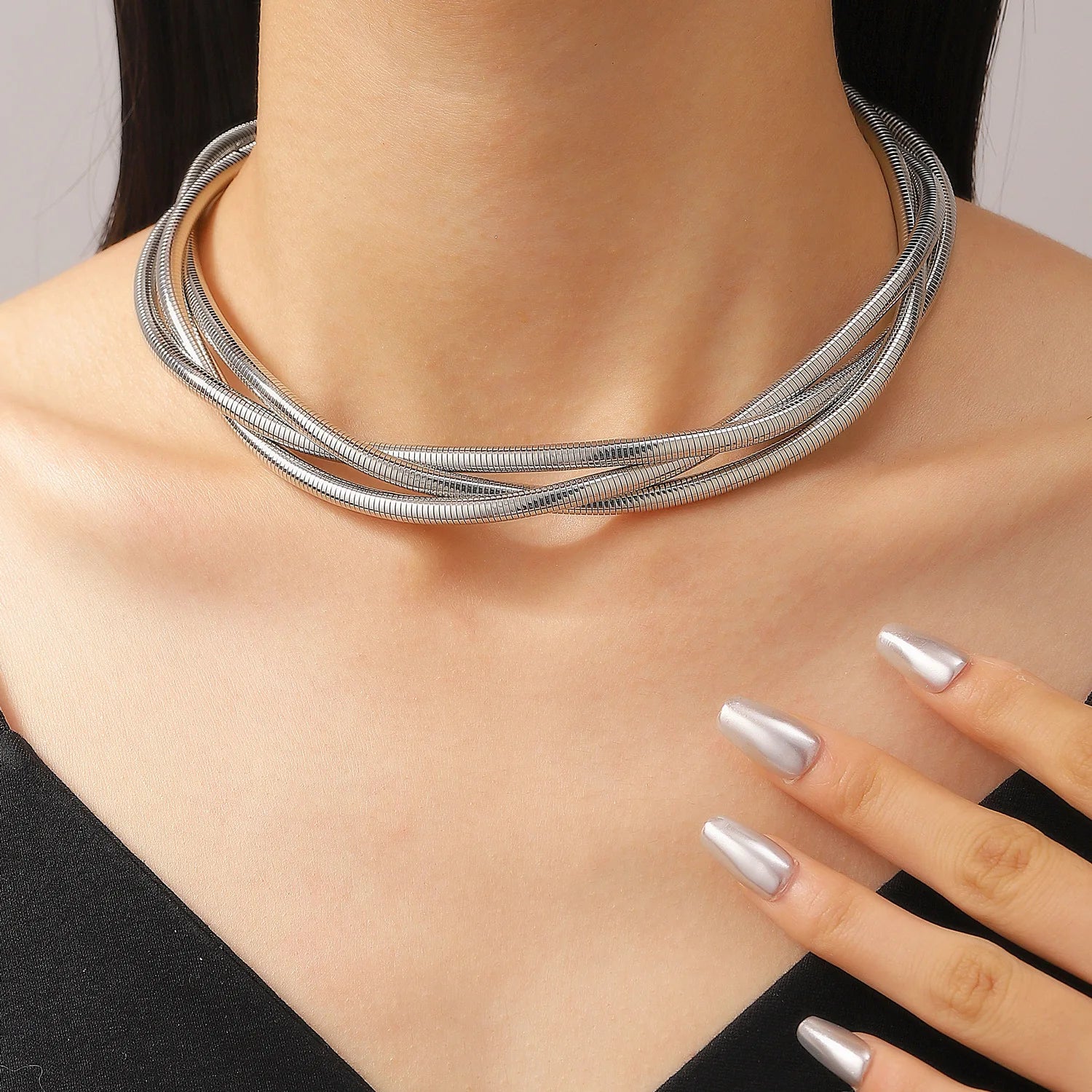 DIEZI Exaggerated Snake Chain Necklace Bracelet Set For Women Punk Geometric Gold Silver Color Metal Punk Hip Hop Jewelry Set