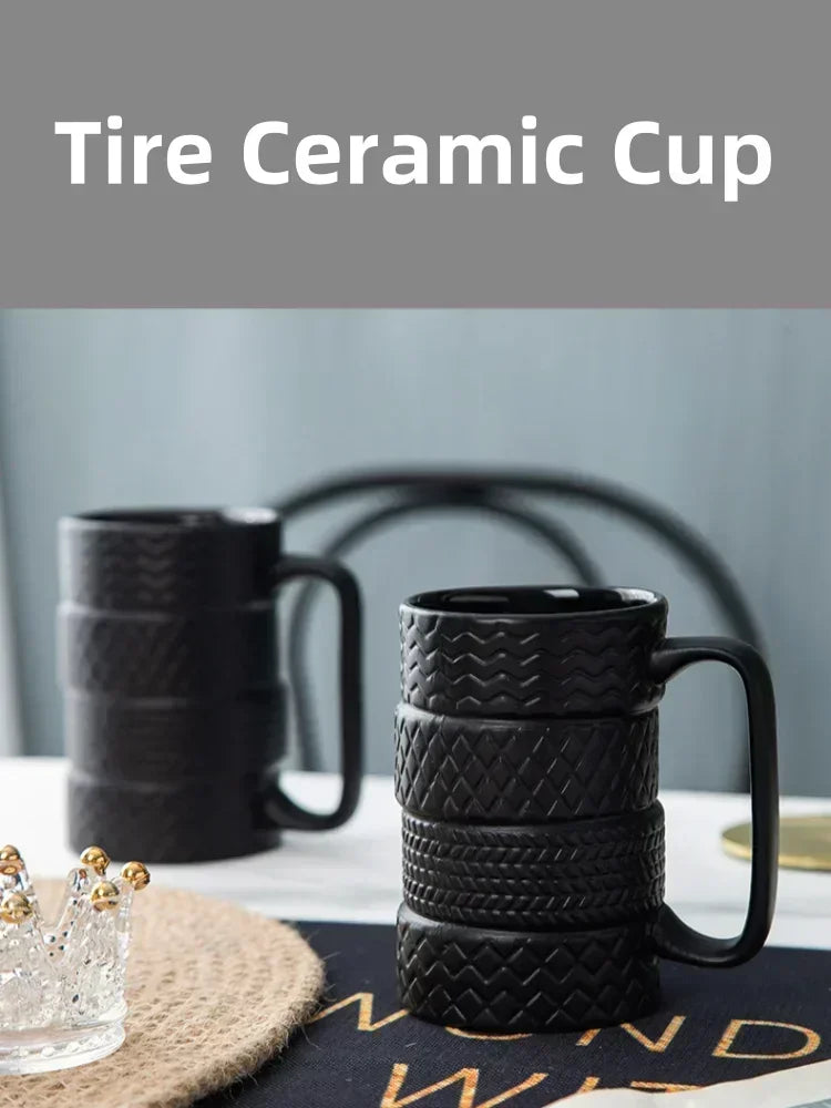 1Pcs Tire Ceramics Mug Creative Novelty Tire Shaped Cup Large Capacity Heat-resisting Office Home Coffee Breakfast Mugs Gifts