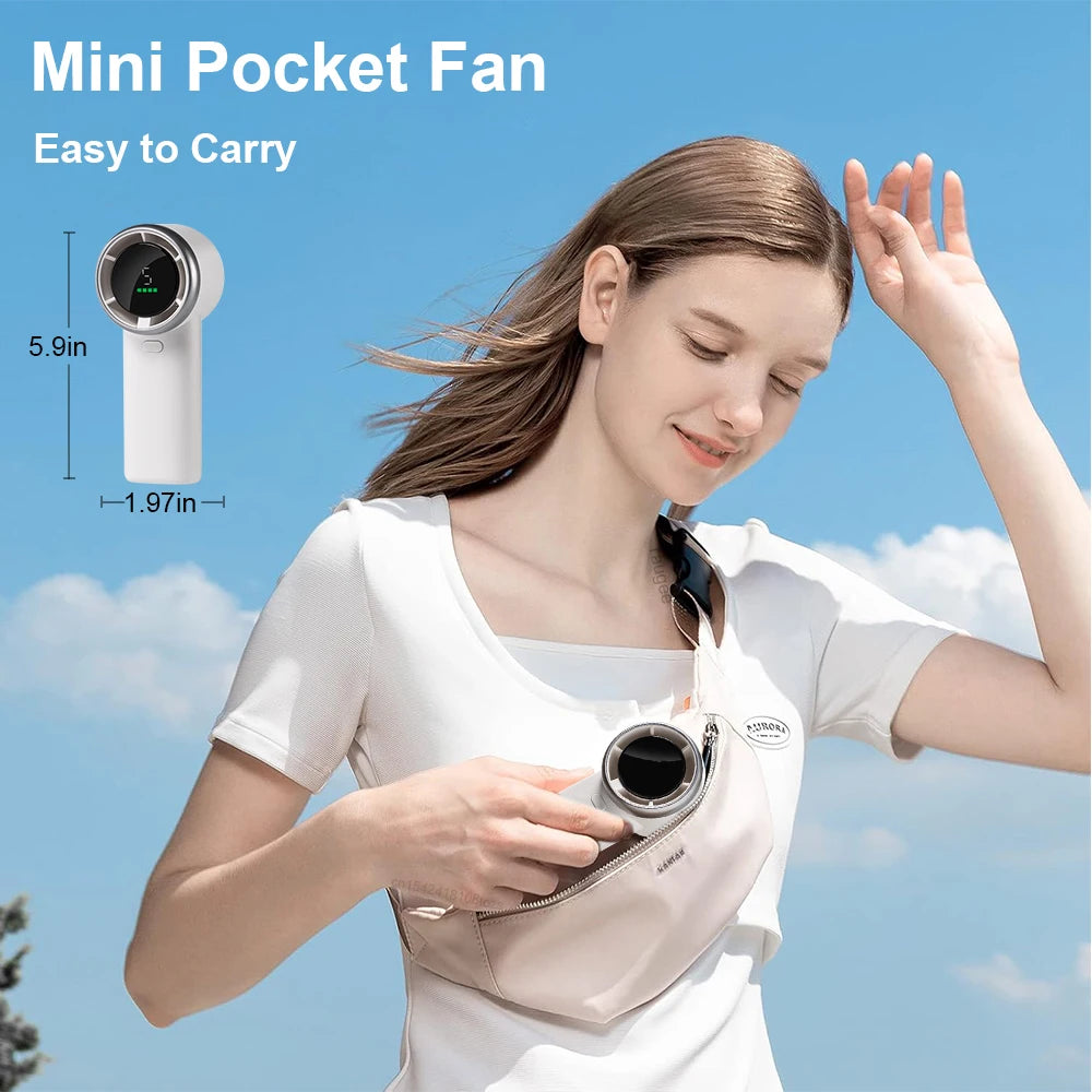 Portable Handheld Turbo Fan Mini Hand Fan 3600mAh Rechargeable Portable Small Pocket Fan Hand Held USB Fan with Digital Display