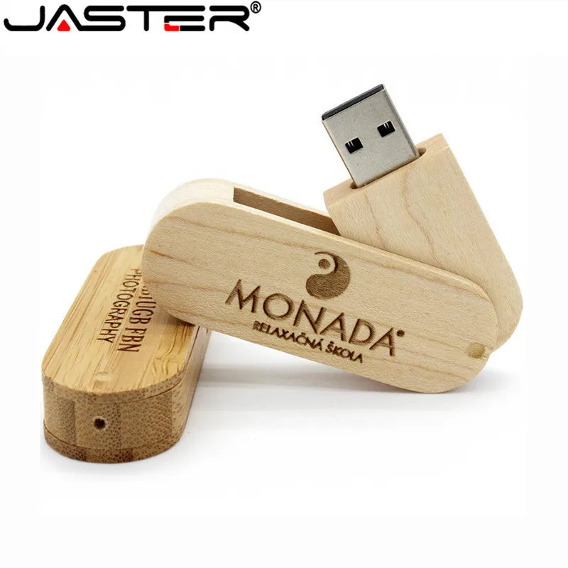 JASTER 1PCS free custom logo rotatable Wooden USB Flash Drive Pendrive Memory Stick pen drive 4GB 8GB 16GB 32GB wedding gift