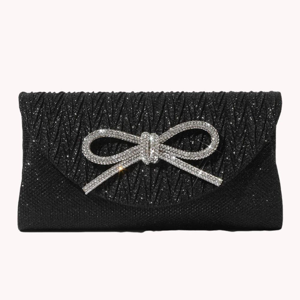 Women Elegant Evening Handbag Shiny Crystal Bow Flap Clutch Purse Envelope Dinner Evening Clutch Bags Wedding Party Prom Purse