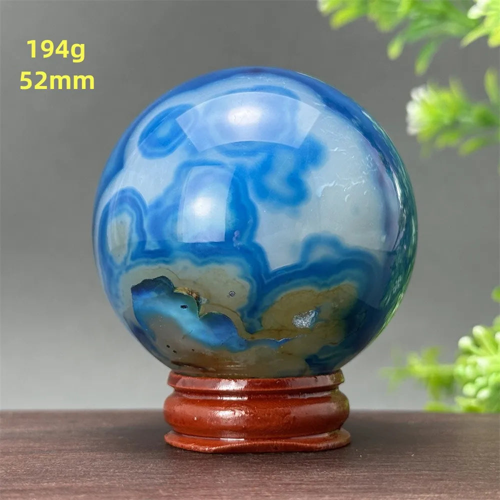 Natural Blue Agate Ball Reiki Healing Spiritual Meditation Chakra Witchcraft Sacrifice Divination Home Decor Gift