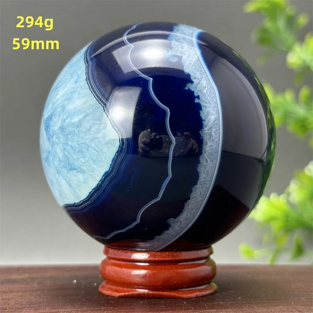 Natural Blue Agate Ball Reiki Healing Spiritual Meditation Chakra Witchcraft Sacrifice Divination Home Decor Gift