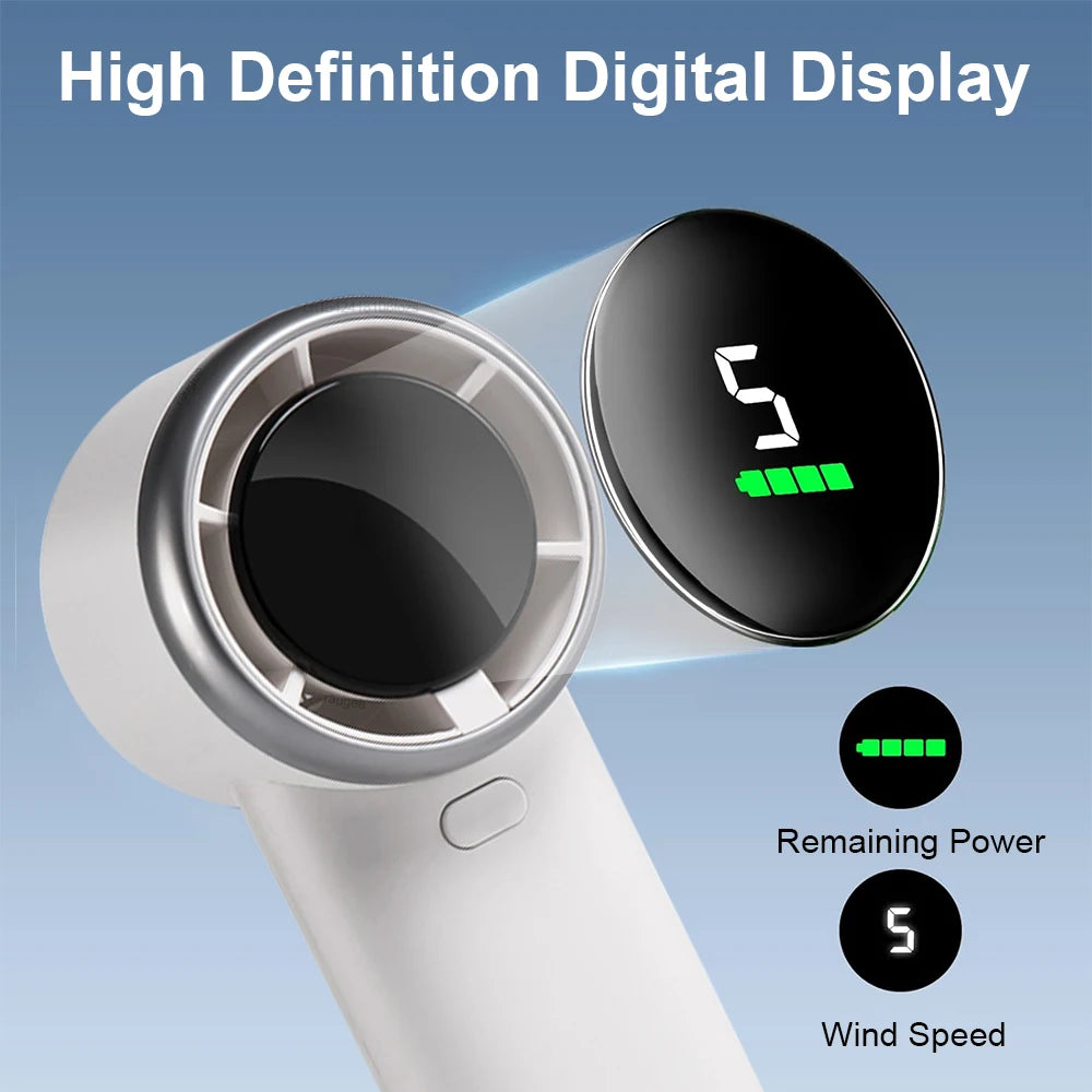 Portable Handheld Turbo Fan Mini Hand Fan 3600mAh Rechargeable Portable Small Pocket Fan Hand Held USB Fan with Digital Display