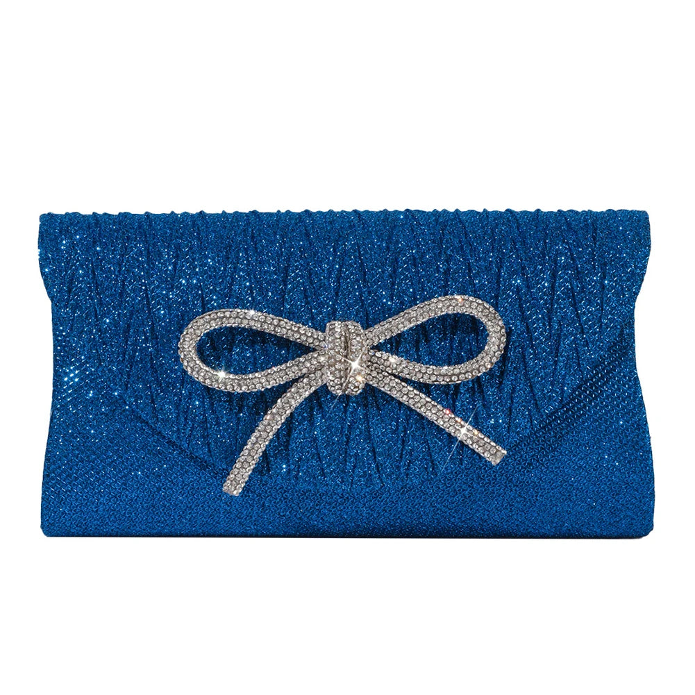 Women Elegant Evening Handbag Shiny Crystal Bow Flap Clutch Purse Envelope Dinner Evening Clutch Bags Wedding Party Prom Purse