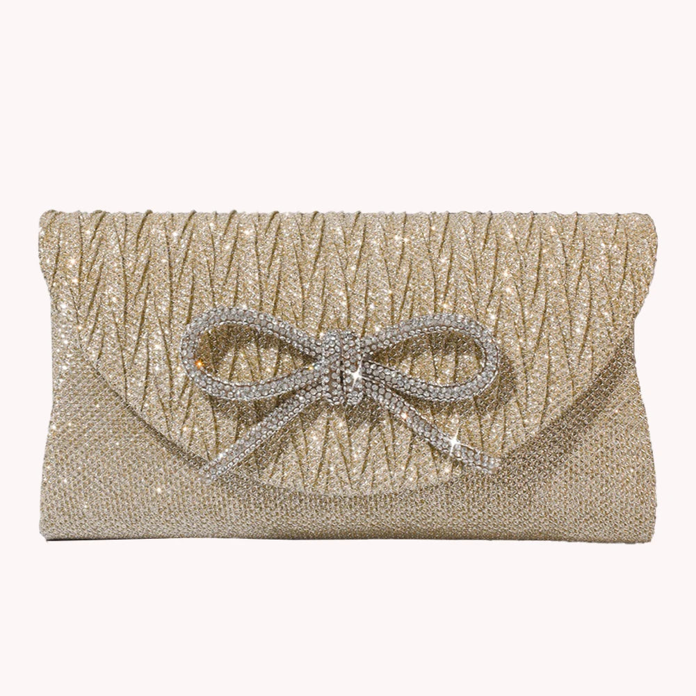Women Elegant Evening Handbag Shiny Crystal Bow Flap Clutch Purse Envelope Dinner Evening Clutch Bags Wedding Party Prom Purse
