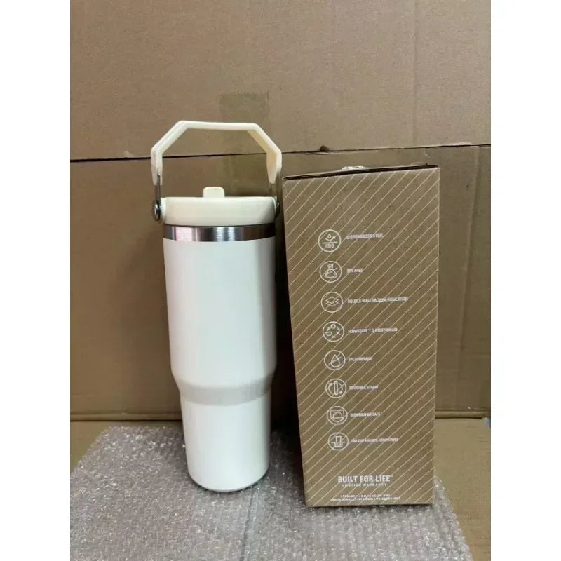 30oz stainless steel insulated cup large capacity car cup with portable straw cup strap