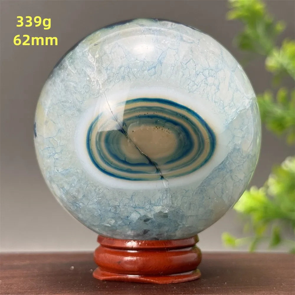 Natural Blue Agate Ball Reiki Healing Spiritual Meditation Chakra Witchcraft Sacrifice Divination Home Decor Gift