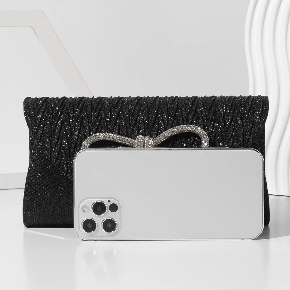 Women Elegant Evening Handbag Shiny Crystal Bow Flap Clutch Purse Envelope Dinner Evening Clutch Bags Wedding Party Prom Purse