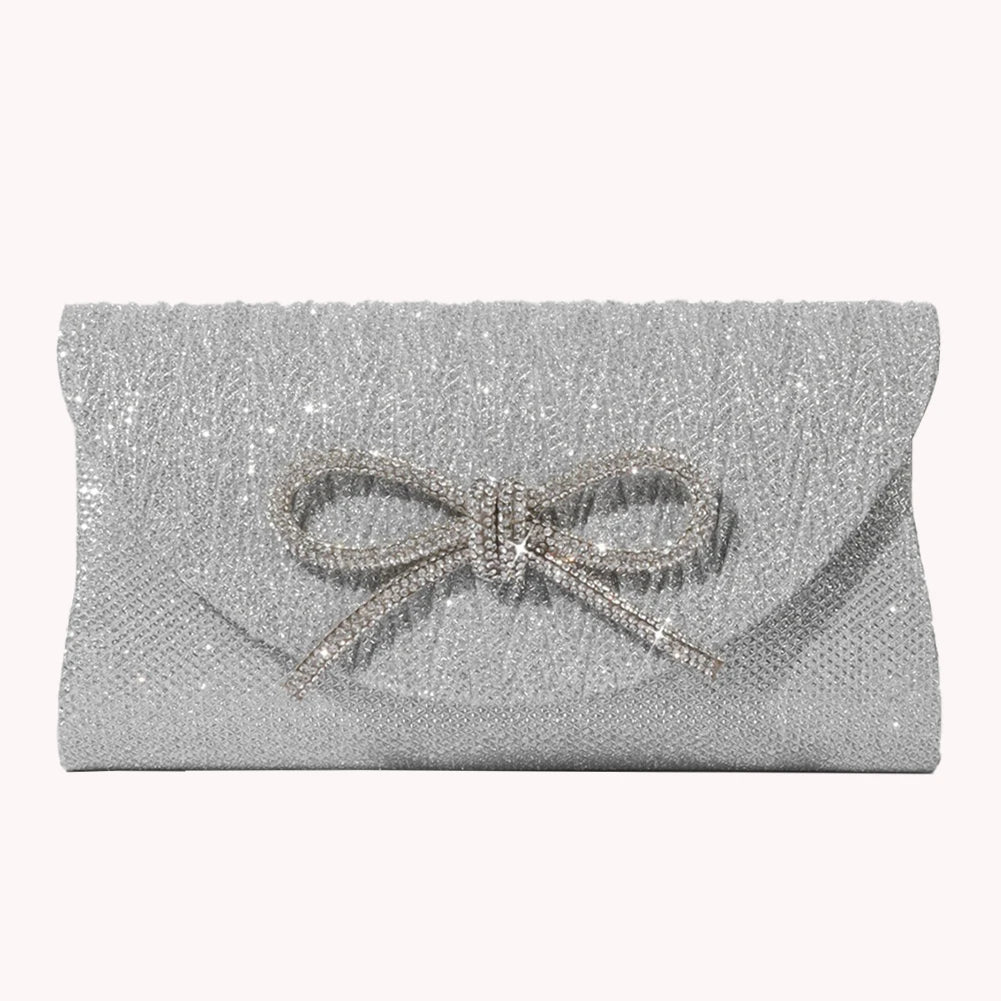 Women Elegant Evening Handbag Shiny Crystal Bow Flap Clutch Purse Envelope Dinner Evening Clutch Bags Wedding Party Prom Purse